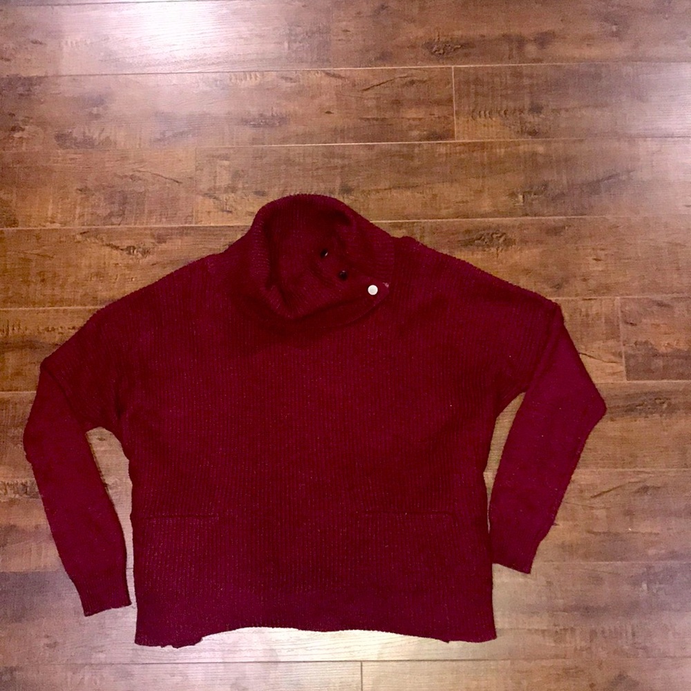 Burgundy Cowl Neck Sweater w Button Detailing